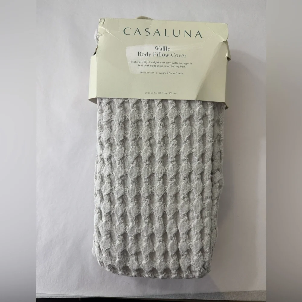 Casaluna Light Gray Waffle Body Pillow Cover New 20 x 52 100% Cotton